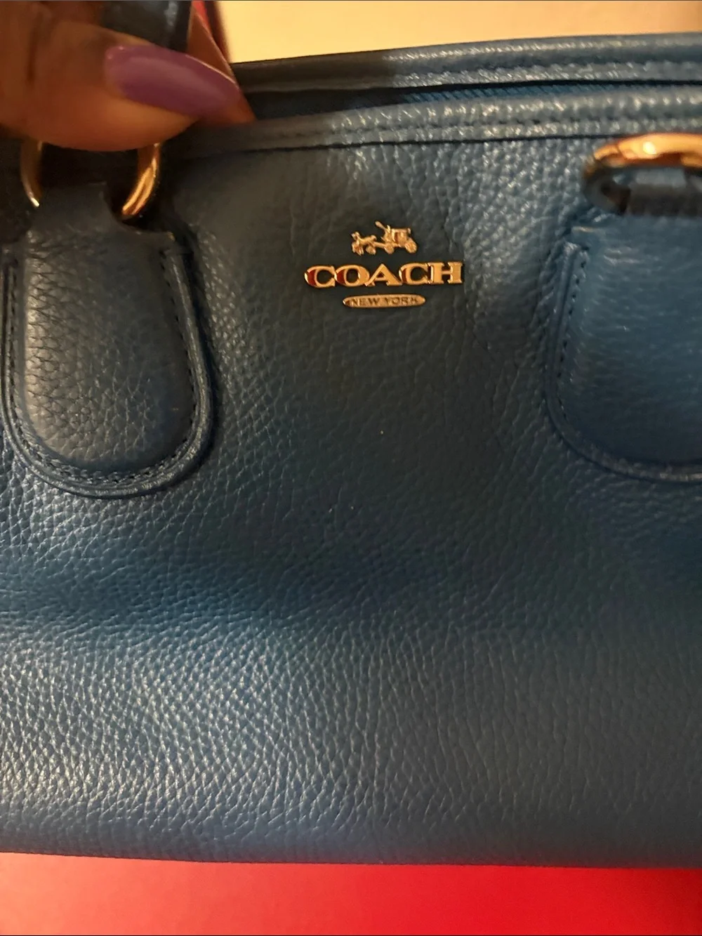 Coach Blue Leather Satchel w/Gold Hardware size of speedy 25 w/ crossbody strap - Picture 2 of 15